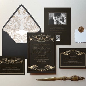 Black Wedding Invitations, Black and Gold Wedding Invitations, Printable Invitation Template, Halloween Weddings, Envelope Liner Included