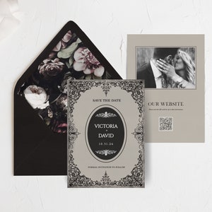 Victoria: Dark Victorian Save the Date Template, Gothic Halloween Wedding Save the Dates, Printable Save the Date Template