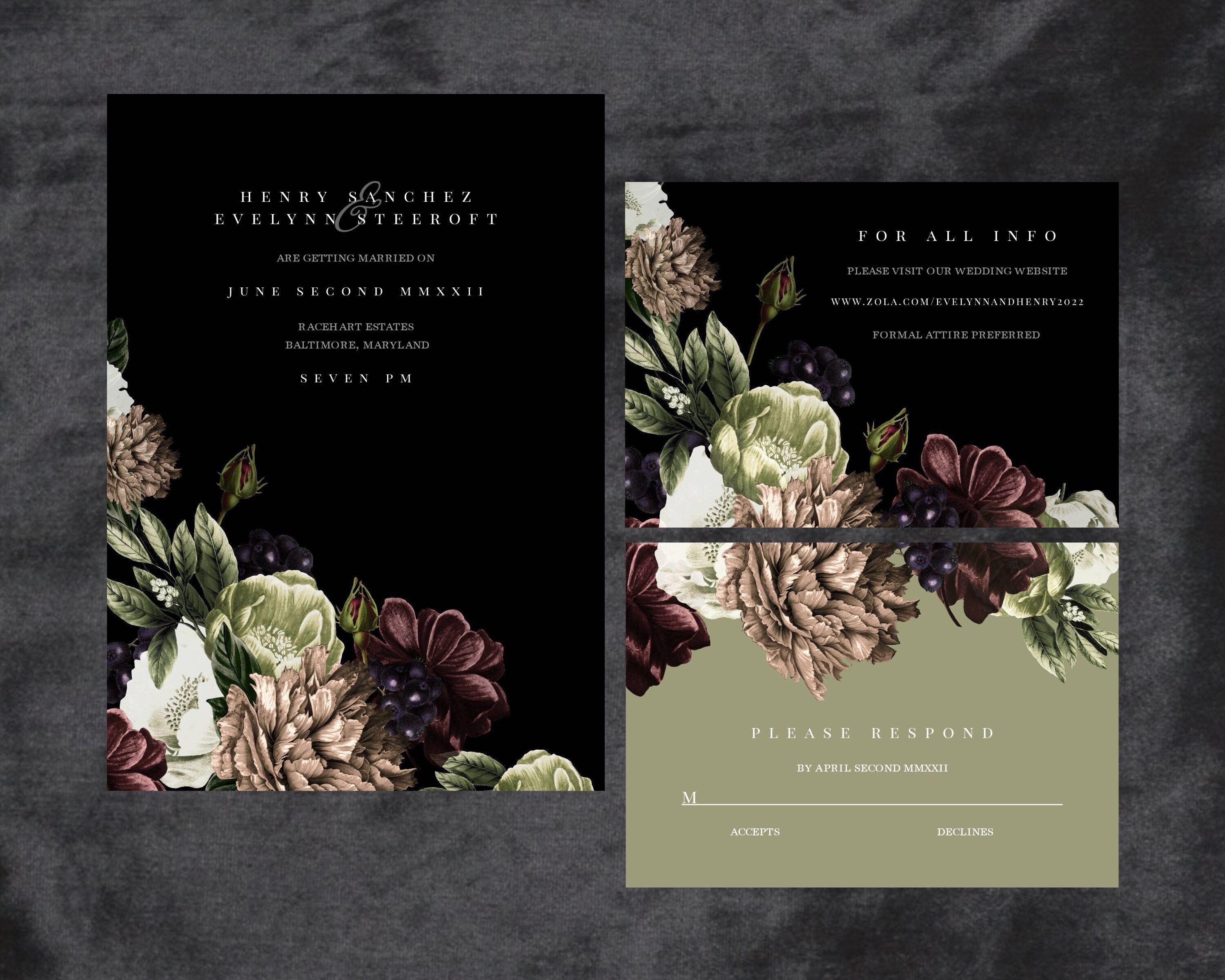 Dark Moody Floral Wedding Invitations Printable Dark Moody | Etsy