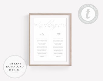 Anniversary Gift, 1st Year Paper, Wedding Vow Keepsake Wall Art, 100% Editable Template, Instant Download, 8x10, 11x17, 16x20 Sizes Included