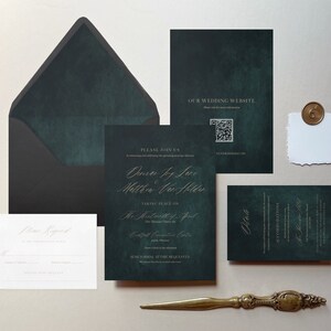 Juliet | Emerald Wedding Invitation, Dark Green Wedding Invitation, Green and Gold Wedding, Moody Green Wedding, Jewel Tone Wedding