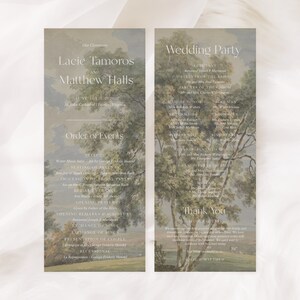 Lacie | Printed Wedding Program, Vintage Fine Art Tree Landscape, Wedding Program Card, Elegant Wedding Program, 4x10 Inches, Fine Art