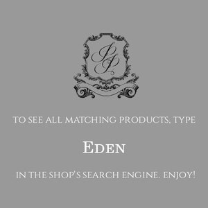 May include: Black and white illustration of a crest with the letters "FP" inside. Text below reads "TO SEE ALL MATCHING PRODUCTS, TYPE EDEN IN THE SHOP'S SEARCH ENGINE. ENJOY!"