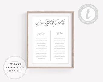 Anniversary Gift, 1st Year Paper, Wedding Vow Keepsake Wall Art, 100% Editable Template, Instant Download, 8x10, 11x17, 16x20 Sizes Included