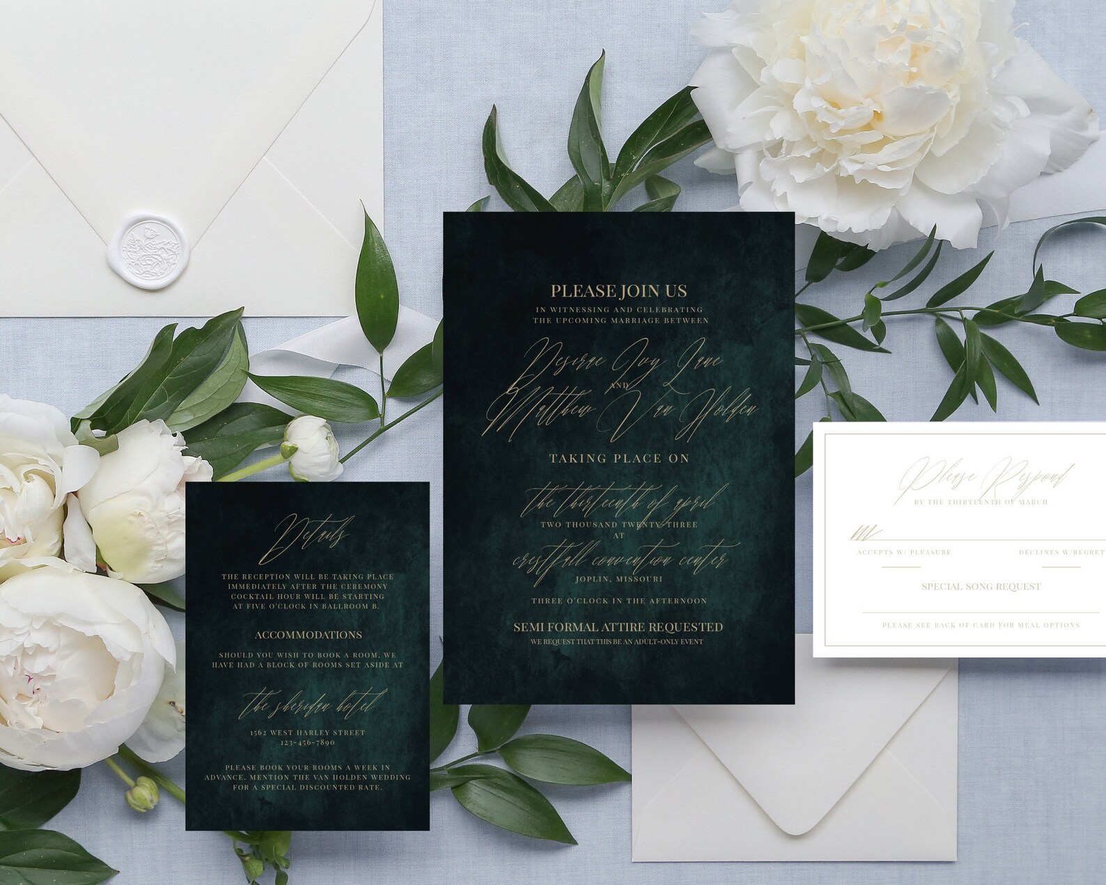 Juliet Emerald Wedding Invitation Green Wedding Invitation Etsy
