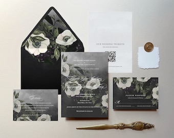 Midnight: Printable Dark Moody Floral Wedding Invitations, Printable Dark Floral Invitations, Moody Floral Wedding Invitation Template