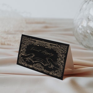 Christine | Elegant Wedding Place Cards, Black and Gold Escort Cards, Printed Wedding Place Card, Name Cards Wedding, Black Gold, Set of 10