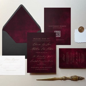 Ophelia: Maroon Wedding Invitation, Dark Red Wedding Invitation Template, Dark Red Wedding, Printable Invitation w/ Envelope Liner Included