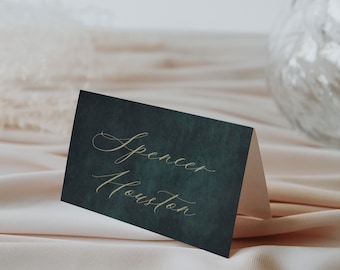 Juliet | Printed Wedding Place/Escort Card, Emerald Green Wedding Table Decor, Moody Wedding Decor, Dark Green Wedding Decor, Set of 10