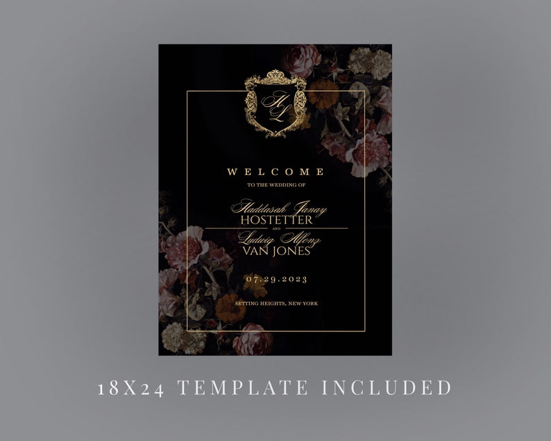 Fae: Welcome Sign Template Instant Download Moody Floral Bridal Shower Welcome Wedding Welcome Poster 100/% Editable Dark Moody Floral