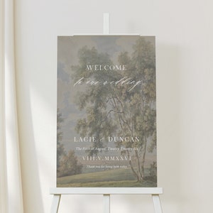 Lacie | Printed Welcome Sign, Fine Art Wedding Welcome Sign, Fine Art Welcome Sign, Classic Landscape W/ Modern Calligraphy, 18x24 and 24x36