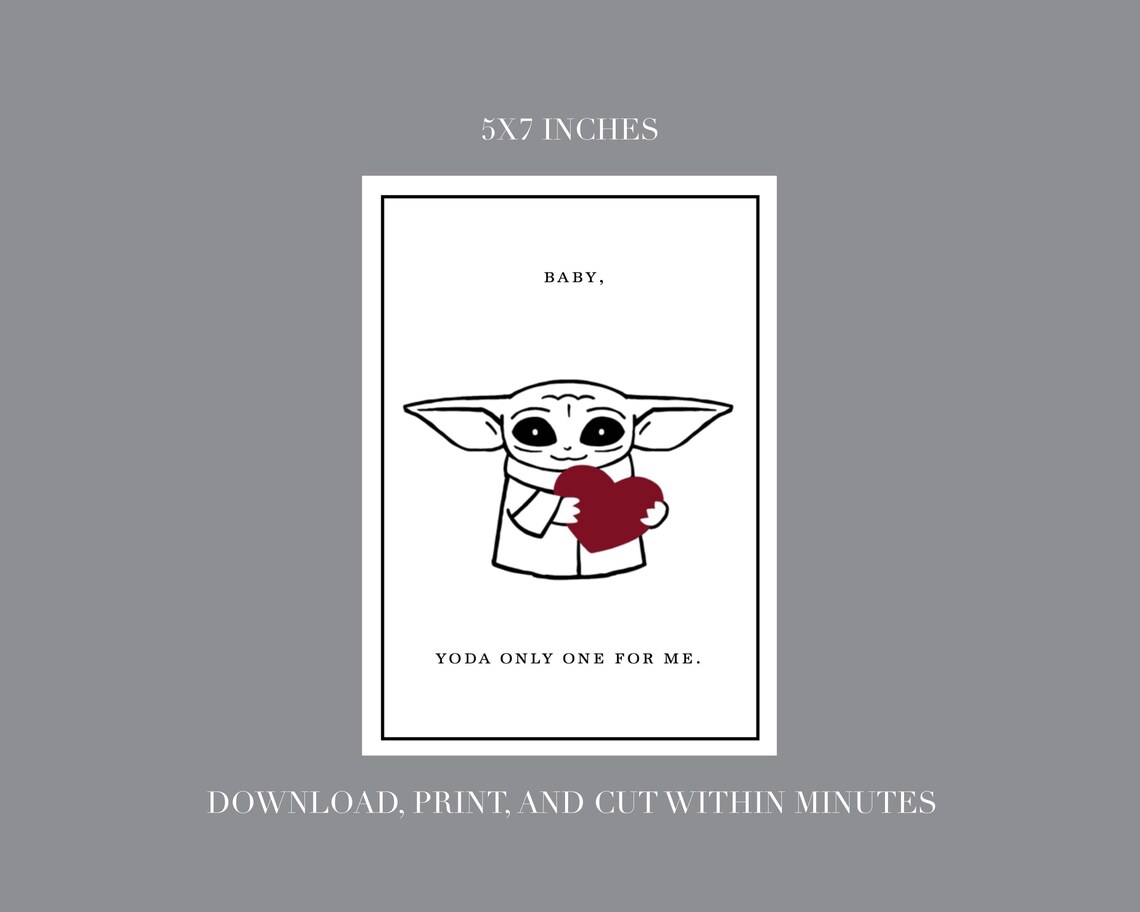 Baby Yoda Valentines Day Card Printable Star Wars Yoda Etsy