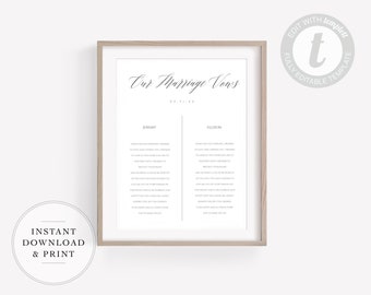 Anniversary Gift, 1st Year Paper, Wedding Vow Keepsake Wall Art, 100% Editable Template, Instant Download, 8x10, 11x17, 16x20 Sizes Included