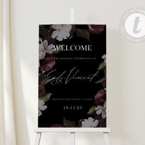 Maria: Welcome Sign Template, Moody Floral Welcome Sign, Floral Welcome Sign, Editable Welcome Sign, Instant Download, Templett, Three Sizes