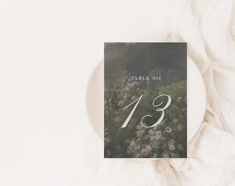 Wild Roses | Modern Floral Wedding Table Numbers, Fine Art Floral Design, Vintage 5x7 Table Sign Cards, Elegant Calligraphy