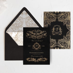 Black and Gold Save the Date, Black Wedding Save the Date, Printable Save the Date Template, Black and Gold Wedding, Envelope Liner Included
