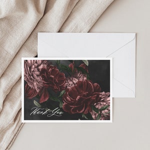 Ava / Modern Moody Floral Biglietti di ringraziamento, Biglietto di ringraziamento per addio al nubilato, Biglietti di ringraziamento per baby shower, Biglietti con buste, Matrimonio di ringraziamento
