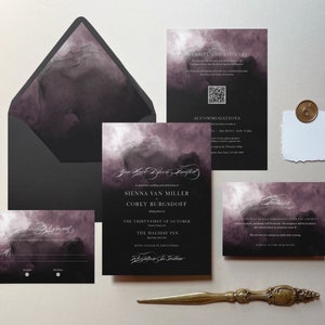 Printable Dark Purple Watercolor Wedding Invitations, Printable Dark Purple Invitations, Moody Wedding Invitation Template, Includes Liner