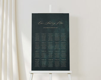 Juliet | Printed Seating Chart, Dark Green Wedding Decor, Emerald Wedding Decor, Printed Table Plan Sign, Green and Gold Wedding
