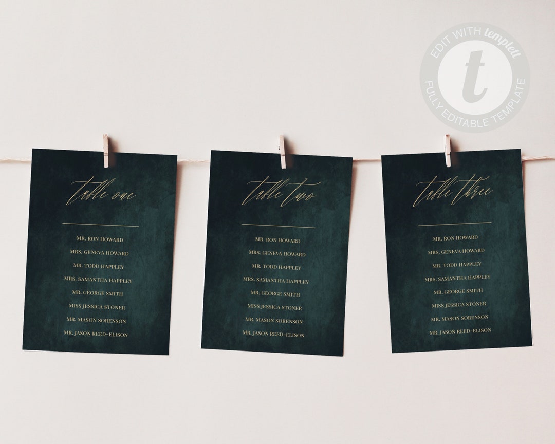 Juliet Emerald Green Seating Chart Template Dark Green Etsy