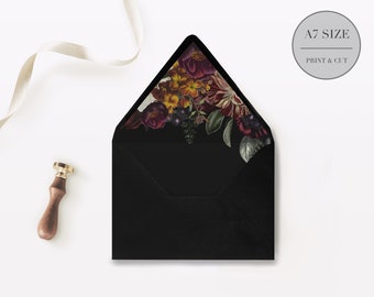 Aster: Dark Floral Envelope Flap Liner Template, Autumn Floral, Envelope Liner Insert, Printable Wedding Envelope Insert, Instant Download