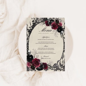 Circé : menu de mariage pour Halloween, modèle de menu de mariage tête de mort, menu de mariage modifiable à imprimer, impression de votre propre menu de mariage, modèle de menu