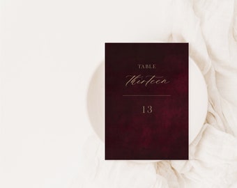 Ophelia | Printed Watercolor Table Numbers, Red Burgundy Table Number, Table Numbers, Modern Wedding Table Number