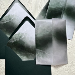 Invito a nozze verde scuro, carta velina 5x7, invito a nozze verde, invito verde smeraldo, carta velina e set di buste