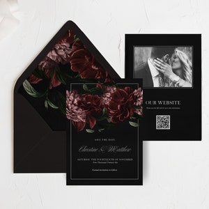 Ava: Moody Floral Save the Date Template, Woodsy Dark Forest Wedding Save the Date, Burgundy Blush Floral, Editable Save the Date Template