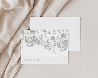 Lacie | 花柄サンキューカード、結婚式またはシャワー用サンキューカードセット、ヴィンテージ花柄サンキューカード、結婚式用サンキューカードのプリント