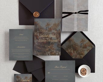 Andrine | Dark & Moody Wedding Invitations, Fine Art Dark Moody Wedding Invitations, Modern Wedding Invitation Style