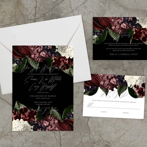 Lucia: Dark Moody Floral Wedding Invitations Printable Dark - Etsy