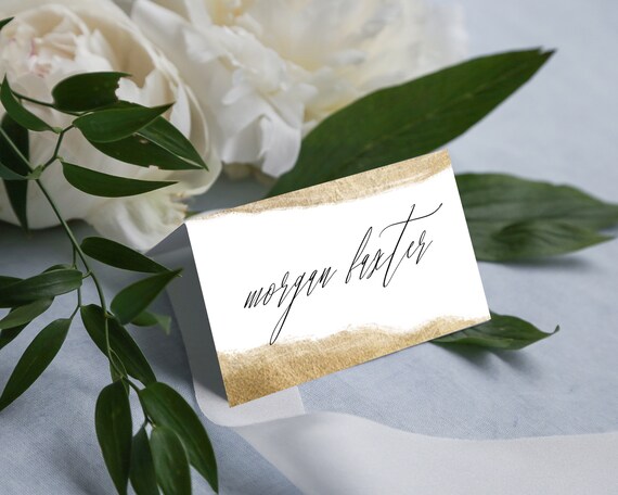Wedding Place Card Template White and Gold Wedding Place Card