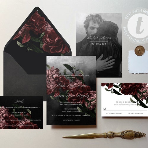 Dark & Moody Wedding Invitation Wedding Invitation Template - Etsy