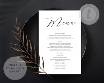 Wedding Menu Printable, Wedding Menu Template, Rustic Menu, Printable Menu Card, Instant Download, Edit with Templett, Printable Menu