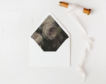 Humeurige bloemen huwelijksuitnodiging enveloppen, Fine Art gevoerde enveloppen, envelopvoeringen voor trouwenveloppen, A7-envelopvoering