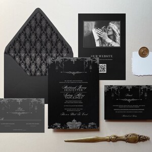 Halloween Wedding Invitation, Printable Wedding Invitation Template, Gothic Wedding, Black Invitation Suite, Envelope Liner Included