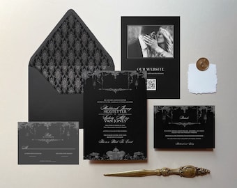 Invito a nozze di Halloween, modello stampabile per invito a nozze, matrimonio gotico, suite per inviti neri, busta inclusa