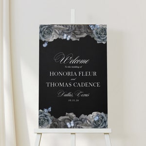 Emily / Cartello di benvenuto per matrimonio floreale Butterfly, cartello di benvenuto stampato, decorazione per matrimonio blu, matrimonio della sposa cadavere, 18x24, 24x36 o file digitale