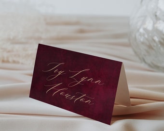 Ophelia | Printed Wedding Place/Escort Card, Red Wedding Table Decor, Moody Wedding Decor, Dark Red Wedding Decor, Set of 10