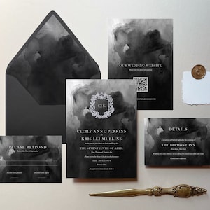 Pompeii: Dark Moody Watercolor Wedding Invitation Template, Dark Moody Invitation, Watercolor Wedding Invitation, Liner Included