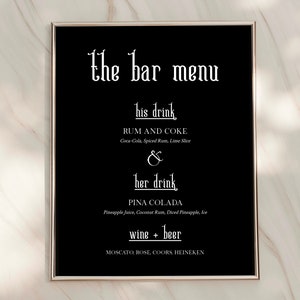 Jasper: Black Wedding Bar Menu Template, 8x10" Minimalist Bar Menu Wedding Sign, Wedding Drink Sign Printable, Editable, Download, Template