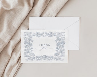 Athena | Floral Thank You Cards, Wedding or Shower Thank You Card Set, Vintage Floral Thank You Card, Printed Cards for Wedding Thank You