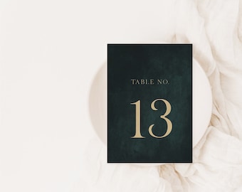 Juliet | Printed Table Numbers, Emerald Wedding Table Number, Dark Green Wedding Table Numbers, Modern Green Wedding Table Number