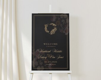 Fae | Printed Welcome Sign, Moody Floral Welcome Sign, Floral Welcome Sign, Dark Floral Design With Modern Calligraphy, 18x24 and 24x36