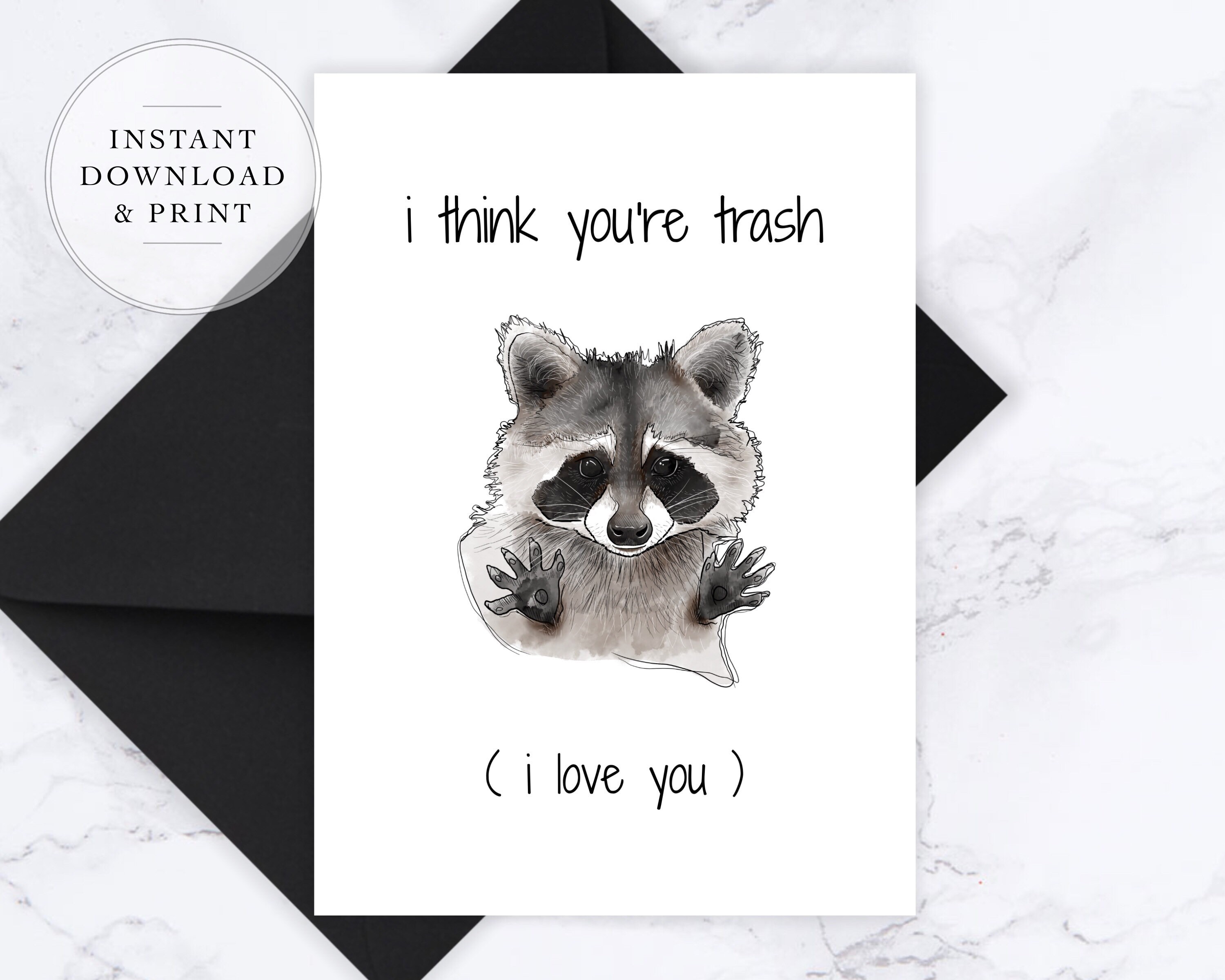 Funny Raccoon Valentines Day Card Printable Raccoon - Etsy