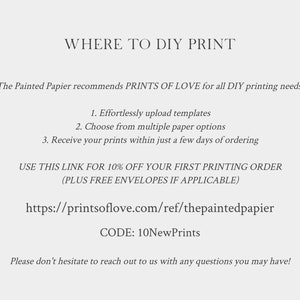 May include: Text graphic with the words "WHERE TO DIY PRINT" and instructions on how to use Prints of Love for DIY printing needs. The text includes a link to the website, a discount code, and a message to contact the company with any questions.