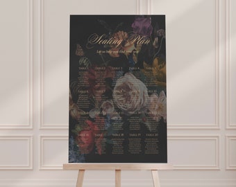Laisha: Moody Floral Seating Chart, Dark Moody Floral Wedding, Wedding Alphabetical Seating Chart, Instant Download, Edit with Templett