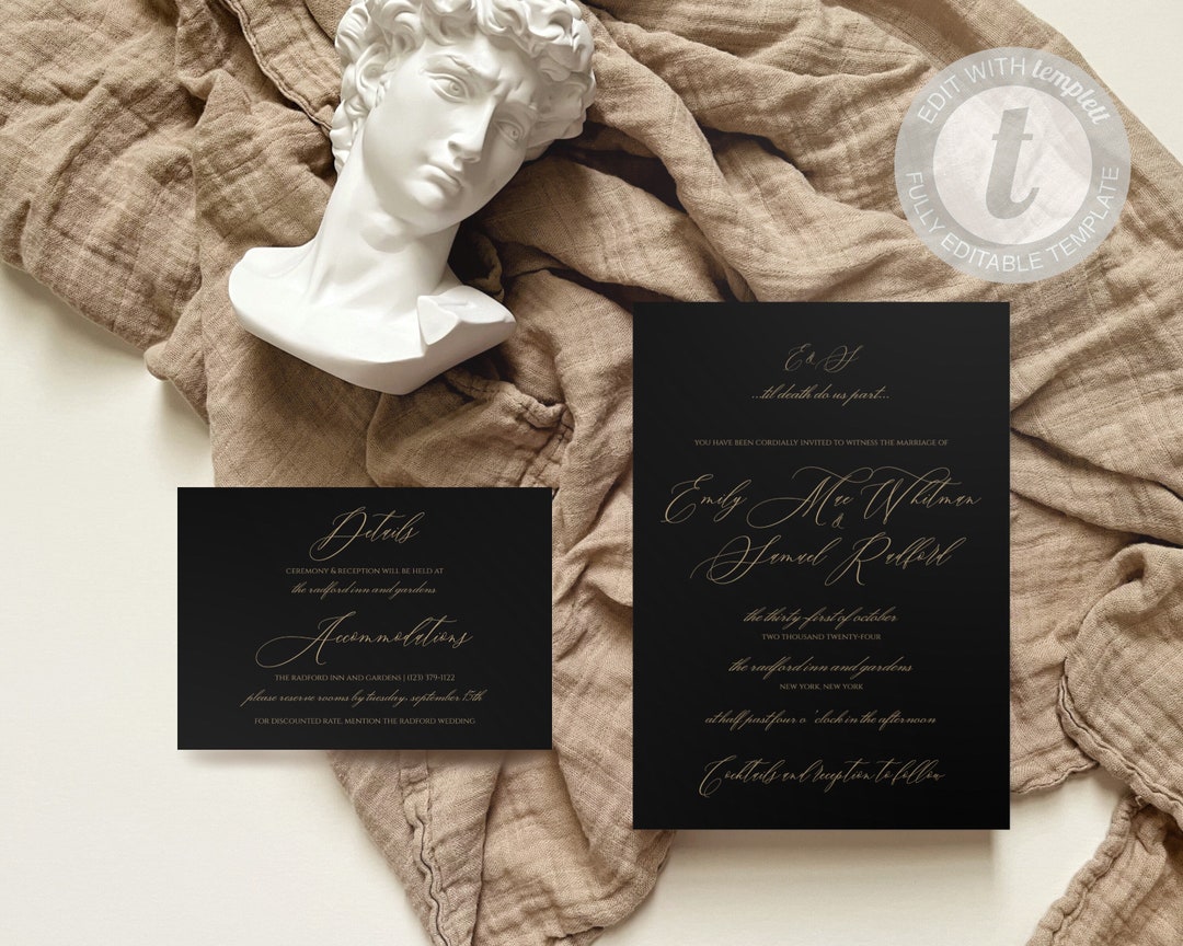 Eliza Modern Script Wedding Invitation, Minimalist Invite, Modern