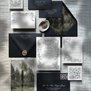 Sigrid | Woodland Wedding Invitation Suite, Garden Wedding Invitation, Wildflower Wedding Invitation, Swan Wedding Decor, Wildflower Wedding